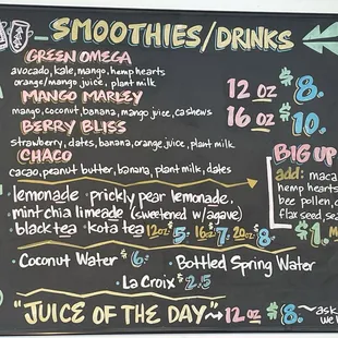 Smoothie menu