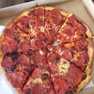 Burnt pizza.