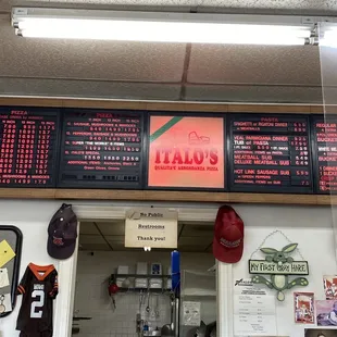 Menu at the pizzeria