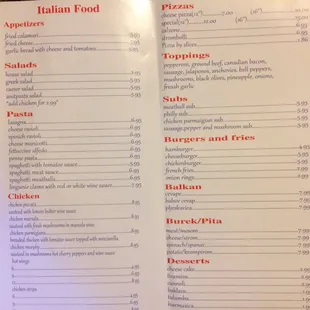 a menu for a restaurant