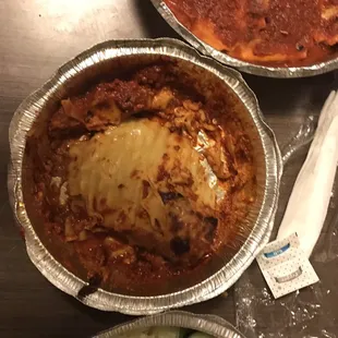 Lasagna, beef ravioli, 'salad'