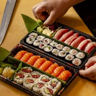 Sushi order of nigiri and maki rolls.