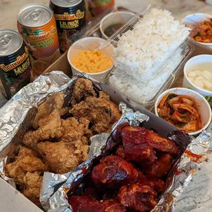 a variety of food items on a table