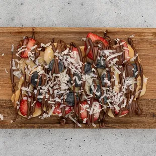 strawberries, bananas, and chocolate