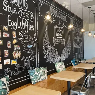 a chalkboard wall in a restaurant
