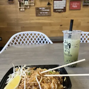 Pad Thai and Matcha green tea
