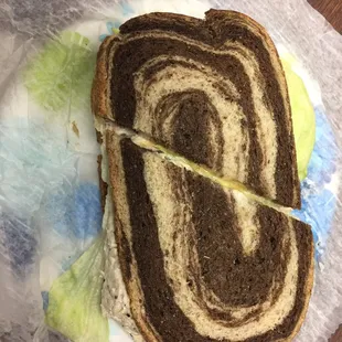 Tuna sandwich on marble rye