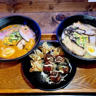 Spicy Tonkotsu Ramen...Honey Cheese Puffs...Takoyaki Octopus Balls... Tonkotsu Ramen