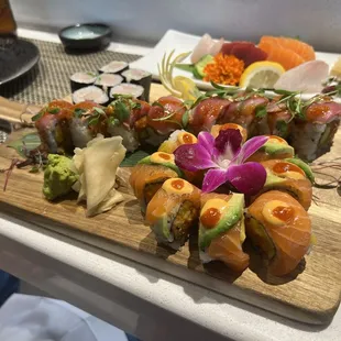 Sashimi Trio appetizer with Angry Salmon, Yellowtail and scallion,and Crazy Tuna Roll