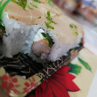a closeup of the sushi