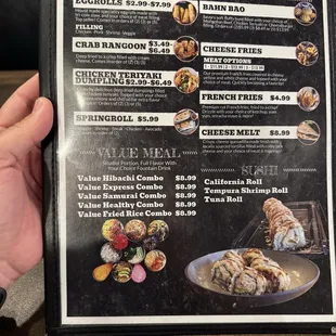 menu, sushi and sashimi