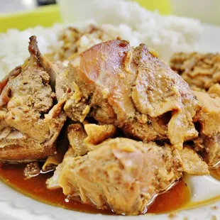 Chicken Adobo...very tasty and flavorful, but there were tiny little splinters of bone that distracted me from loving the dish.