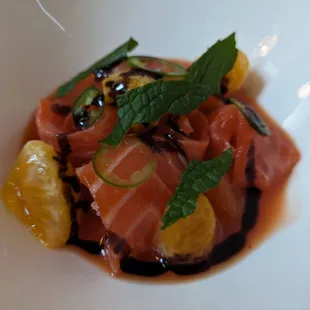 Trout ($16) - 5 stars. Lovely contrast from the citrus sauce and orange pieces. Fri dinner 2024-04-26