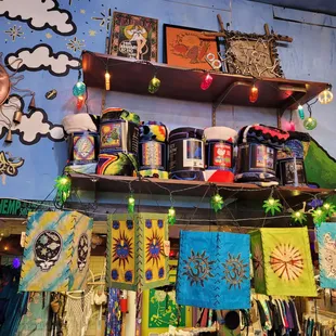 Grateful Dead, Woodstock, Hendrix and Pink Floyd fleece blankets &amp; handmade paper lanterns below