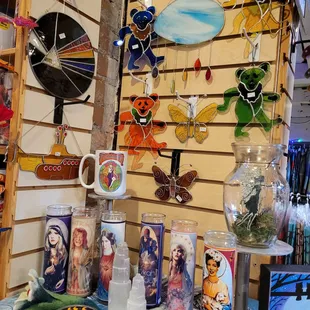 Locally crafted stained glass and candles