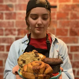 We have a baker on staff. She makes homemade muffins and apple pies from scratch. We also offer fresh baked cookies.