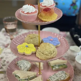 three tiered trays of pastries