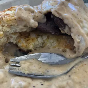 Stuffed biscuits and gravy with sausage. It's Amazon!!