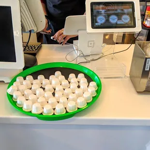 Taster cups by the register