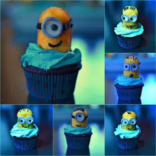 Minion Invasion! Minion cupcakes made with chocolate cake and banana frosting.