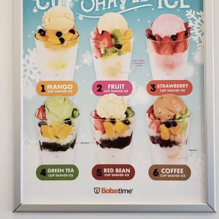 a menu for ice cream