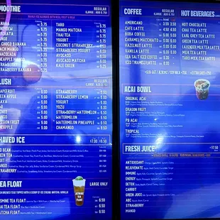 the menu and prices