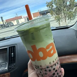 Strawberry Matcha with boba