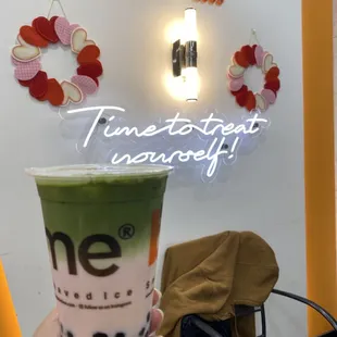 Rose Matcha with boba