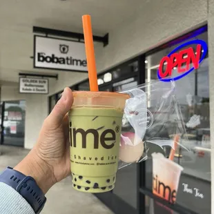 Dirty matcha with boba &amp; rose macaron