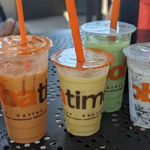 a variety of boba drinks