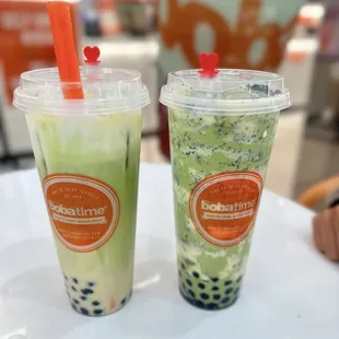 Oreo Matcha Milk Tea and Jasmine Milk Tea with cream form.