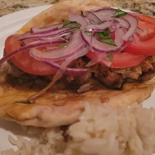 Pork Souviaki and rice pilaf