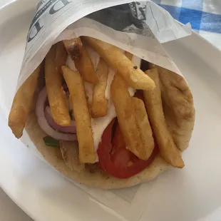 Pork Belly Yeero with fries inside