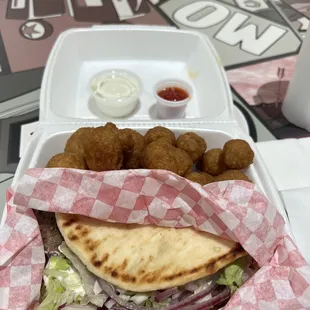Gyro Sandwich and some Fried Mushrooms.