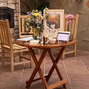 a table with a laptop on it