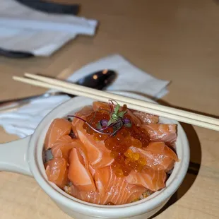 $12 Salmon and Ikura (salmon eggs) bowl (favorite best bang for buck item)