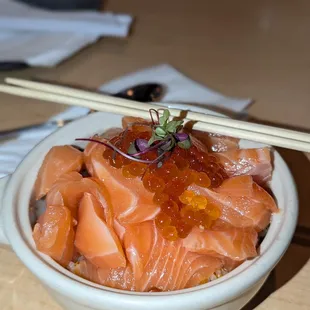$12 Salmon and Ikura (salmon eggs) bowl (favorite best bang for buck item)