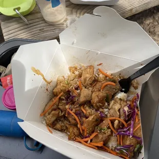a take out box of food