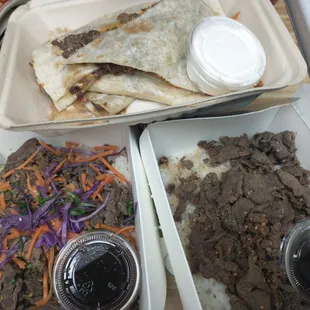 Original bulgogi rice bowl, plain bulgogi bowl and delicious bulgogi quesadilla!!  They will customize anything!!