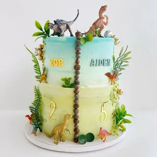 10&quot; + 8&quot; tiered cake for split sibling birthday