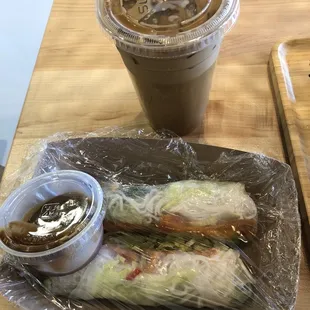 Veggie spring rolls to go and a Vietnamese ice coffee