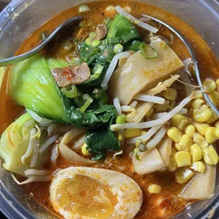 Spicy ramen with added corn and bamboo