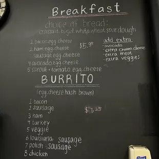 Breakfast menu