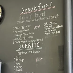 Breakfast menu