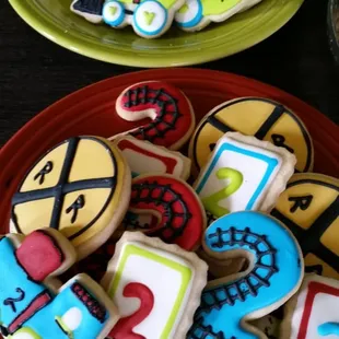 Beautiful custom cookies for my son&apos;s 2nd train-themed birthday party.