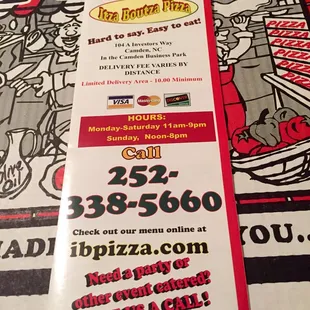 Front of menu
