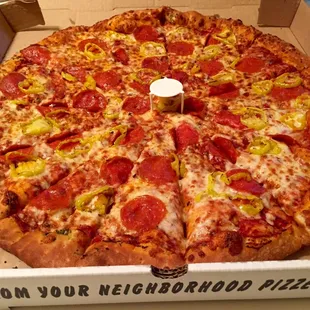 Large Pepperoni and Banana Pepper hand tossed