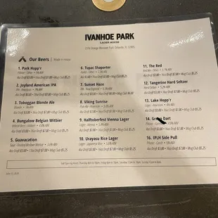 Beer menu