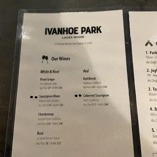 Wine menu