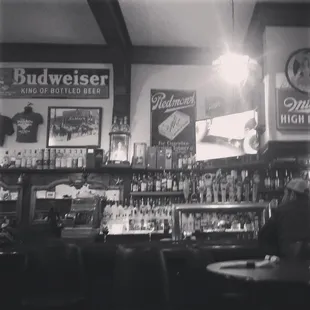 Black and white shot of the bar